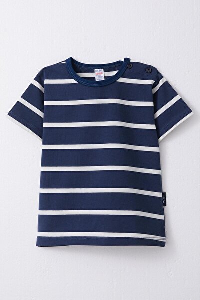 Breeze Boy's T-Shirt Placket Striped 1-4 Years, Navy Blue
