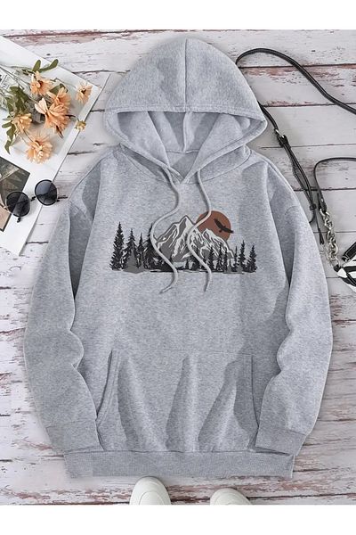 Karatopak Printed Unisex Hooded Kangaroo Pocket Oversize Sweatshirt