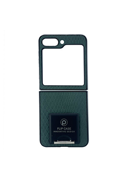 Nettech Samsung Galaxy Z Flip 5 Uyumlu Suni Deri Arka Koruma Kılıf - Yeşil