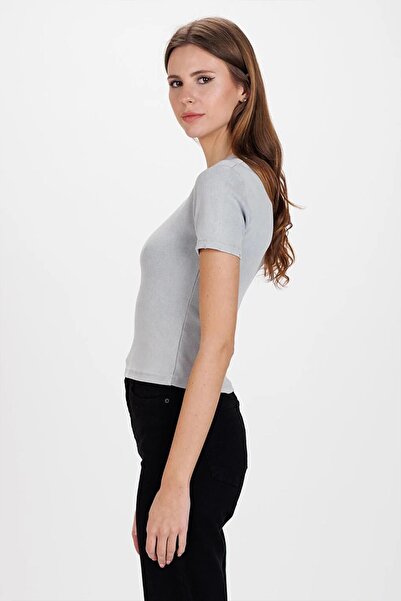 TENA Women's Gray Washed Frayed Camisole Crop T-Shirt