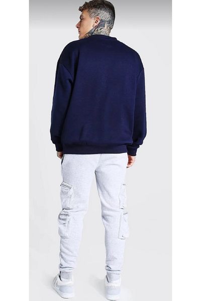 Moda Işık Тъмносин унисекс суитшърт - кръгло деколте, с щампа, 100% памук