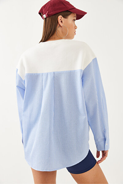 Bianco Lucci Kadın Bisiklet Yaka Gömlek Kol Garnili 3 İplik İçi Şardonlu Nakışlı Sweatshirt 60351001