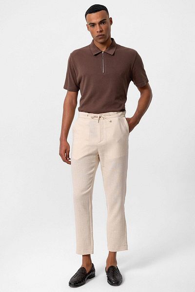Antioch Ecru Men's Trousers - Regular Fit, Drawstring Waist