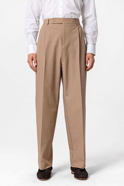 Antioch Light Brown Baggy High Waist Men's Fabric Trousers