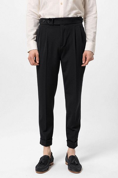 Antioch Black High Waist Pleated Carrot Fit Men's Trousers