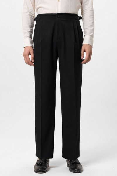 Antioch Black High Waist Buckle Detailed Comfortable Fit Men's Pants