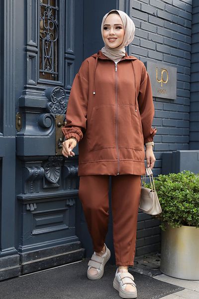 Neva Style Set dublu Hijab cu fermoar, bronz închis, 10400KTB