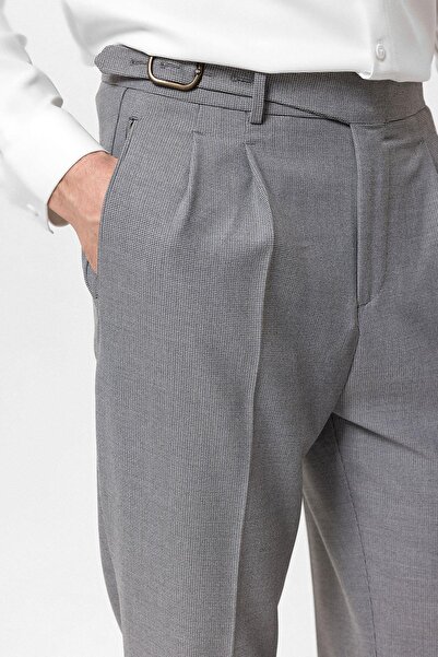 Antioch Koyu Gri Yüksek Bel Pileli Toka Detaylı Erkek Pantolon