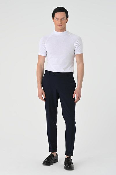 Antioch Dark Navy Blue Regular Fit Double Leg Men's Trousers