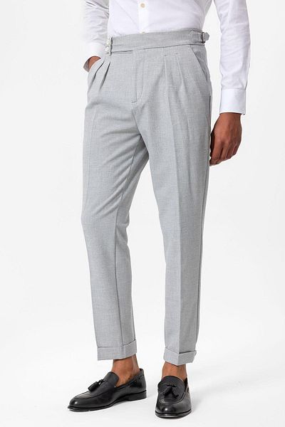 Antioch Gray High Waist Pleated Textured Men's Trousers
