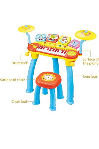 Oyuncak Fabrikası Oyuncak Mikrofonlu 24 Tuşlu Mp3 Çalar Piyano Davul Seti Tab...