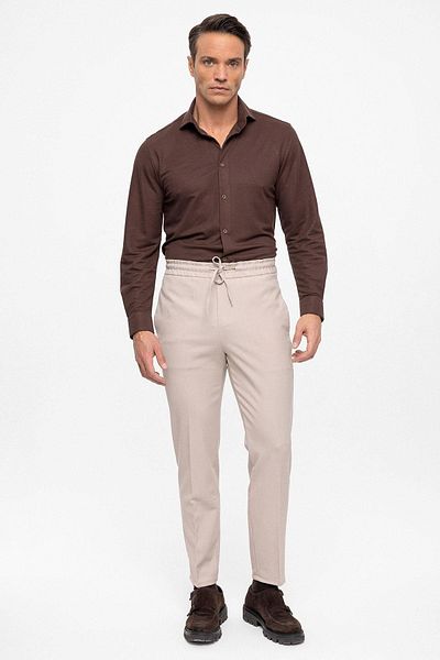 Antioch Beige Elastic High Waist Men's Trousers