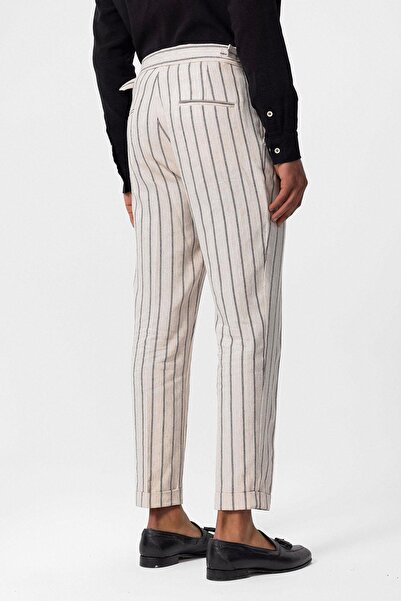 Antioch Siyah Yüksek Bel Keten Karışımlı Erkek Pantolon