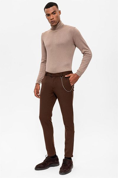 Antioch Dark Brown Men's Slim Fit Straight Accessory Fabric Trousers