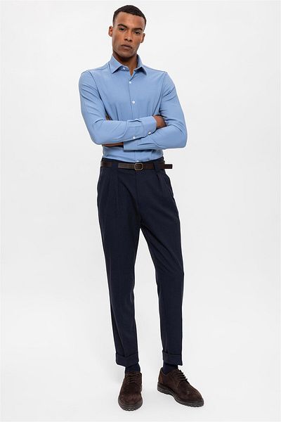 Antioch Navy Blue Belted Double Leg Trousers