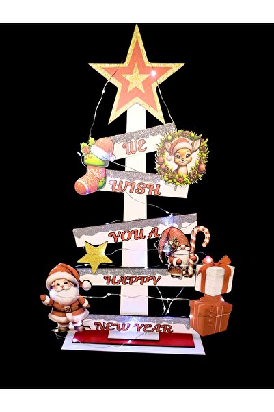 Yavuz Süs Yılbaşı Dek.Işıklı Ayaklı Ahşap Çam Ağacı(50cm)