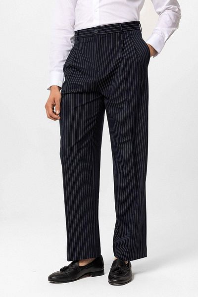 Antioch High Waist Navy Blue Striped Relax Fit Men's Trousers