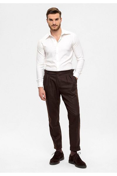 Antioch Brown High Waist Double Pleated Men's Trousers