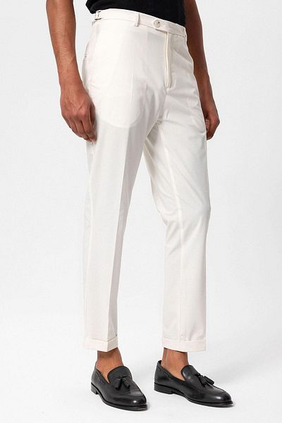 Antioch Ecru Slim Fit Double Leg Men's Trousers