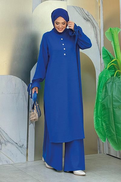 Bym Fashion Σετ πλεκτό τουνίκ και παντελόνι - Λεπτομέρεια με κουμπί, 6020 Saks
