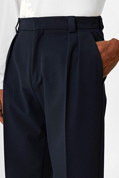 Antioch Navy Blue High Waist Pleated Relaxed Fit Baggy Men's Pants