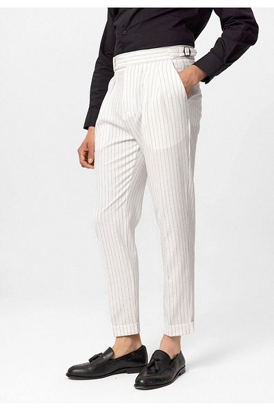 Antioch High Waist White Striped Men's Trousers