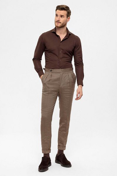 Antioch Camel High Waist Double Pleated Men's Trousers