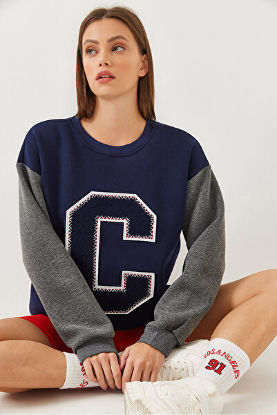 Bianco Lucci Kadın Keçe Baskı Detaylı Sweatshirt 60351004