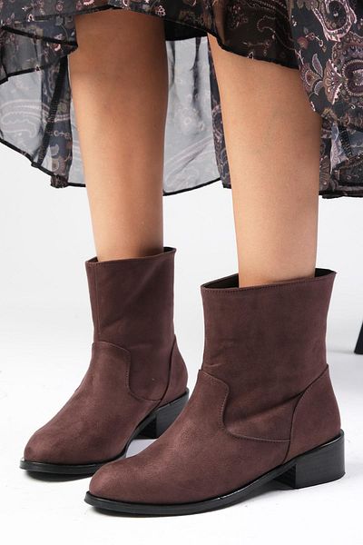 Mio Gusto Marnie Brown Non-Zipper, Thin Faux Fur Lined Women's Heelless Boots