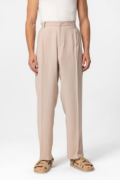 Antioch Beige High Waist Pleated Baggy Mens Pants