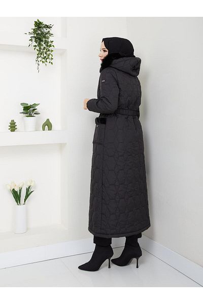 GLR&GYM Nazi̇me Women's Full Size Belted Quilted Coat