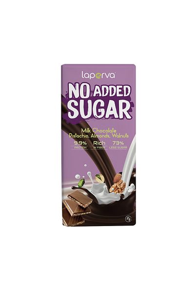 Laperva No Added Sugar Chocolate Bar, Milk Chocolate Pistachio, Almonds and Walnuts, 1 Bar