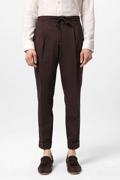 Antioch Brown Elastic Waist Pleated Men's Trousers