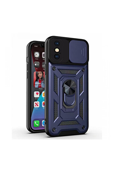 Nettech İphone Xs Max Uyumlu Kızaklı Panzer Seri Arka Koruma Kılıf - Lacivert