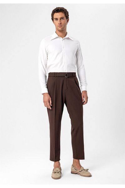Antioch Brown High Waist Belt Closure Men's Trousers