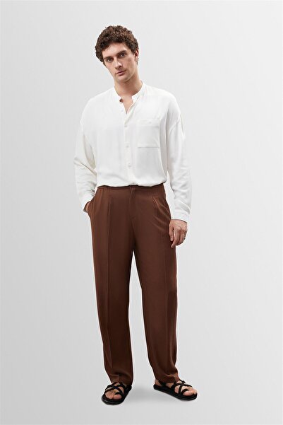 Antioch Brown High Waist Pleated Linen Blended Men's Trousers