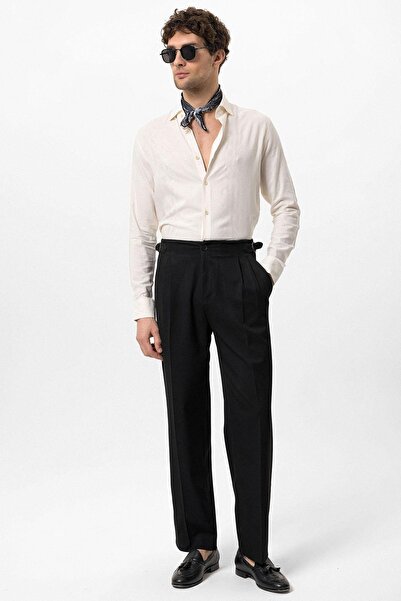 Antioch Black High Waist Buckle Detailed Comfortable Fit Men's Pants