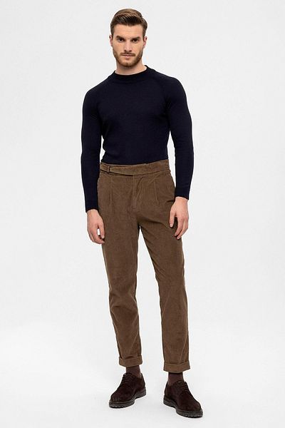 Antioch Milky Brown High Waist Double Leg Velvet Men's Trousers