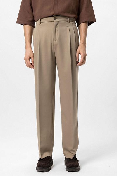 Antioch Light Brown High Waist Pleated Comfortable Fit Men's Trousers