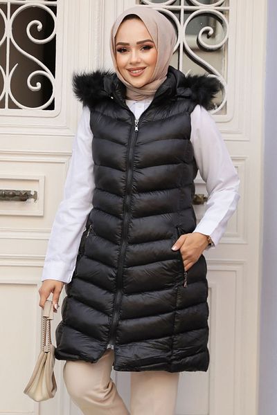 Neva Style Black Hijab Puffer Vest 80171S