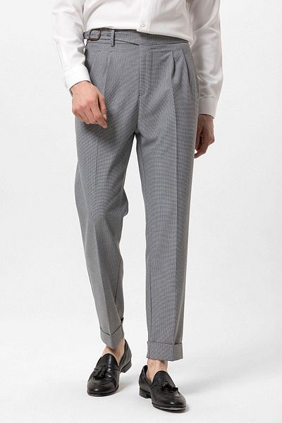 Antioch Dark Gray High Waist Pleated Buckle Detailed Men's Trousers