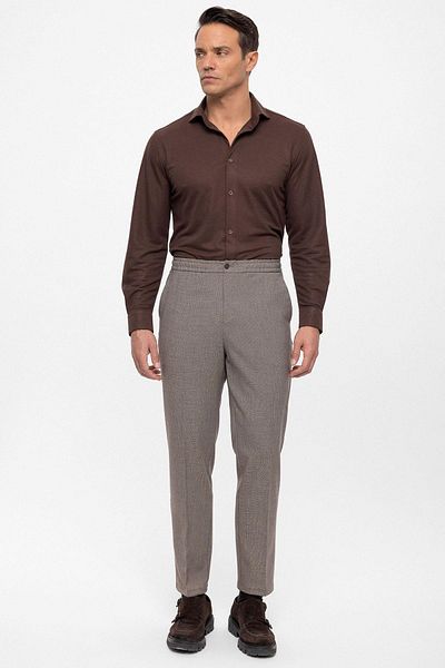 Antioch Beige Elastic Waist Regular Fit Men's Trousers