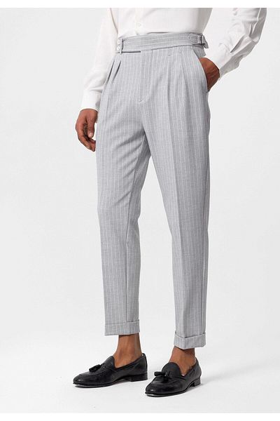 Antioch High Waist Gray Striped Men's Trousers