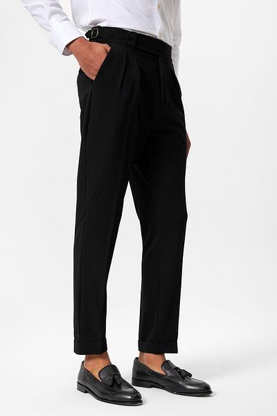 Antioch Black High Waist Pleated Textured Men's Trousers