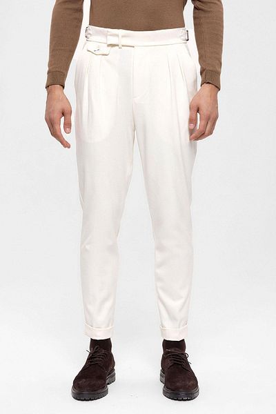 Antioch Ecru High Waist Pleated Men's Trousers