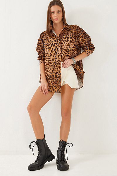 Bianco Lucci Dámská základní košile s leopardím vzorem oversize 60351003