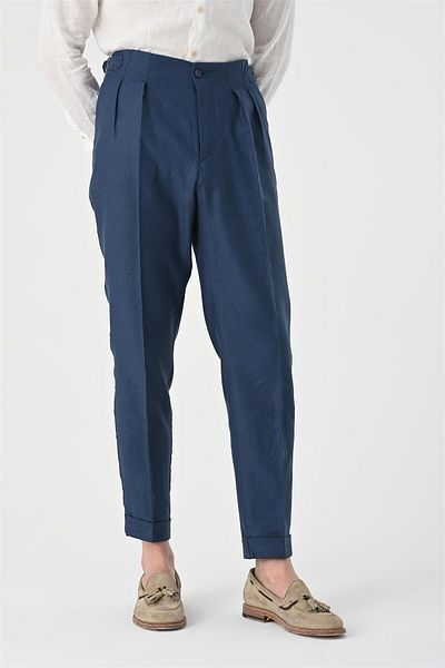 Antioch Indigo High Waist Pleated Linen Men's Trousers