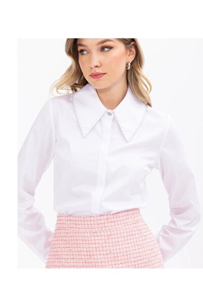 SEÇİL 1013 Bead Embroidered Collared Slim Fit Shirt Casual Shirt10231202201013 Qks Casual Shirt#23-103