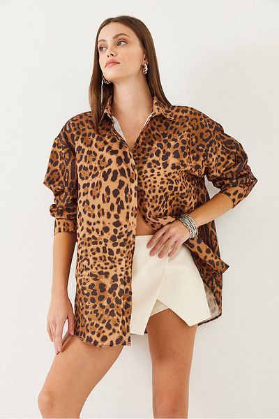 Bianco Lucci Dámská základní košile s leopardím vzorem oversize 60351003