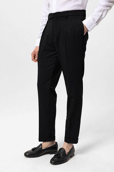 Antioch Black Pleated High Waist Men's Trousers